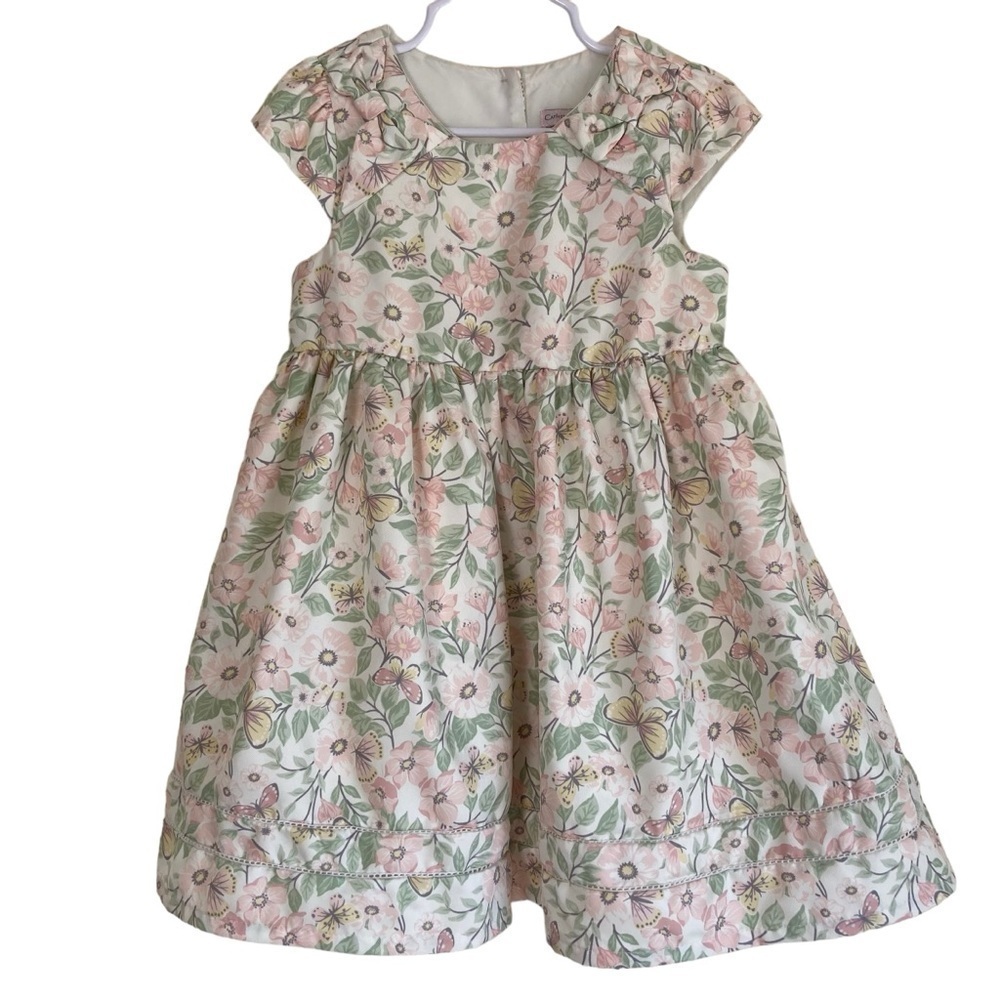 Catherine Malandrino Girls Ivory & Pastel Pink Floral Satin Formal Dress Sz 4T